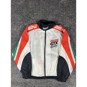 Vintage Castrol GTX Racing Jacket Mens XL White Multicolor Windbreaker 90s STAIN